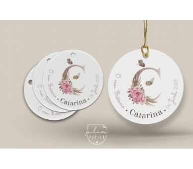 Etiqueta MONOGRAMA FLORAL - batismo, comunhão