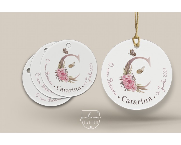 Etiqueta MONOGRAMA FLORAL - batismo, comunhão